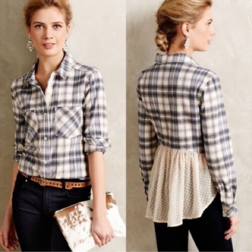 Holding Horses Anthropologie Willow Ridge Flannel‎ Shirt size s B8